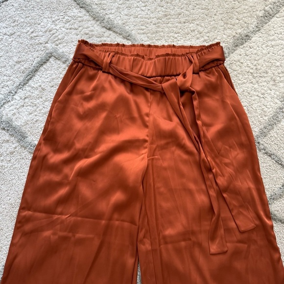 Joie Wide Leg Silky Belted Pants Cropped pull on burnt orange high rise medium - Picture 3 of 8
